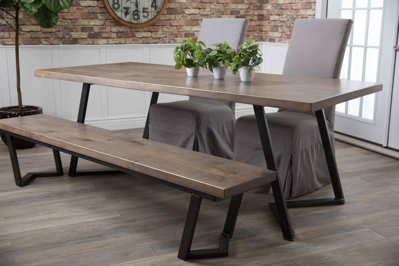 Pictured at 7' L in Barn Wood Finish. Pictured with the <a href="/products/industrial-steel-arkwright-table">Industrial Steel Arkwright Table</a> at 7' L x 37" W in Barn Wood Finish.