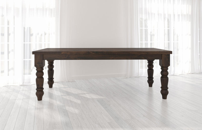 Pictured at 7' L - 9' L x 37" W in Tobacco Finish with Baluster Turned Legs. 