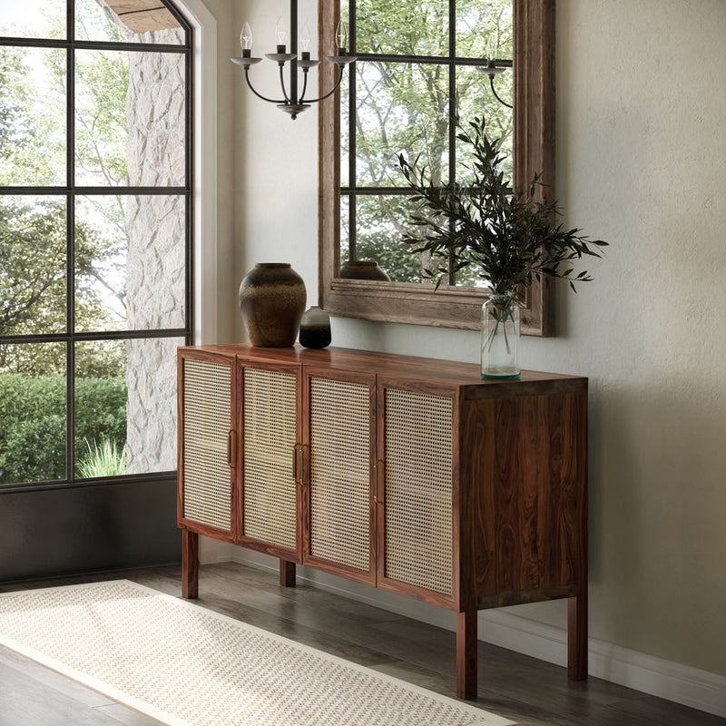 Pictured 70" wide in Satin - No Stain finish. Pictured with the <a href="/products/sanibel-natural">Sanibel Natural Rug</a> and <a href="/products/colt-wrought-iron-candelabra">Colt Wrought Iron Candelabra</a>.